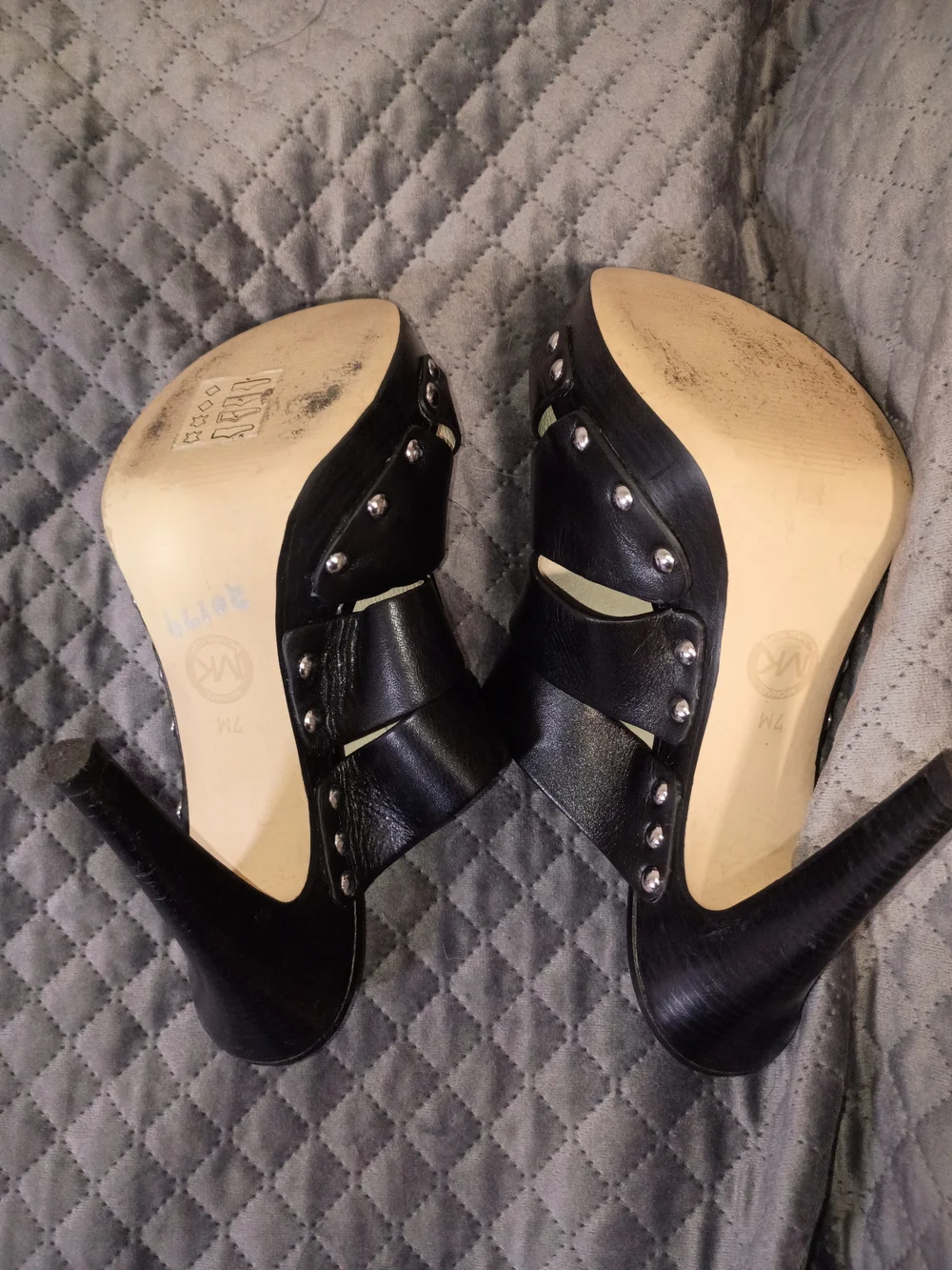Michael Kors Black Studded Leather High Heel Mules